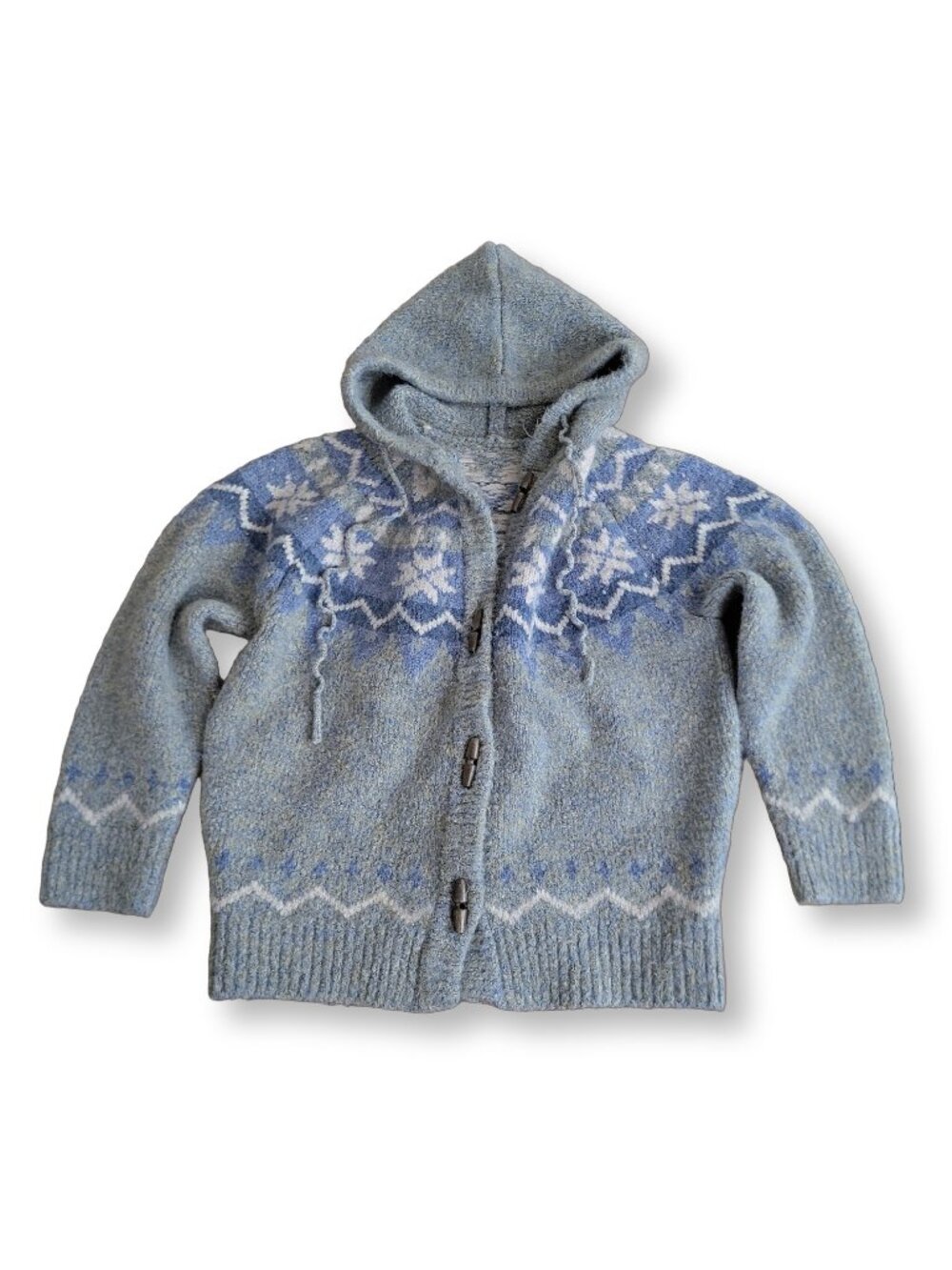 Hot Horse Blue Snowflake Holiday Hooded Toggle Knit Jacket (M)